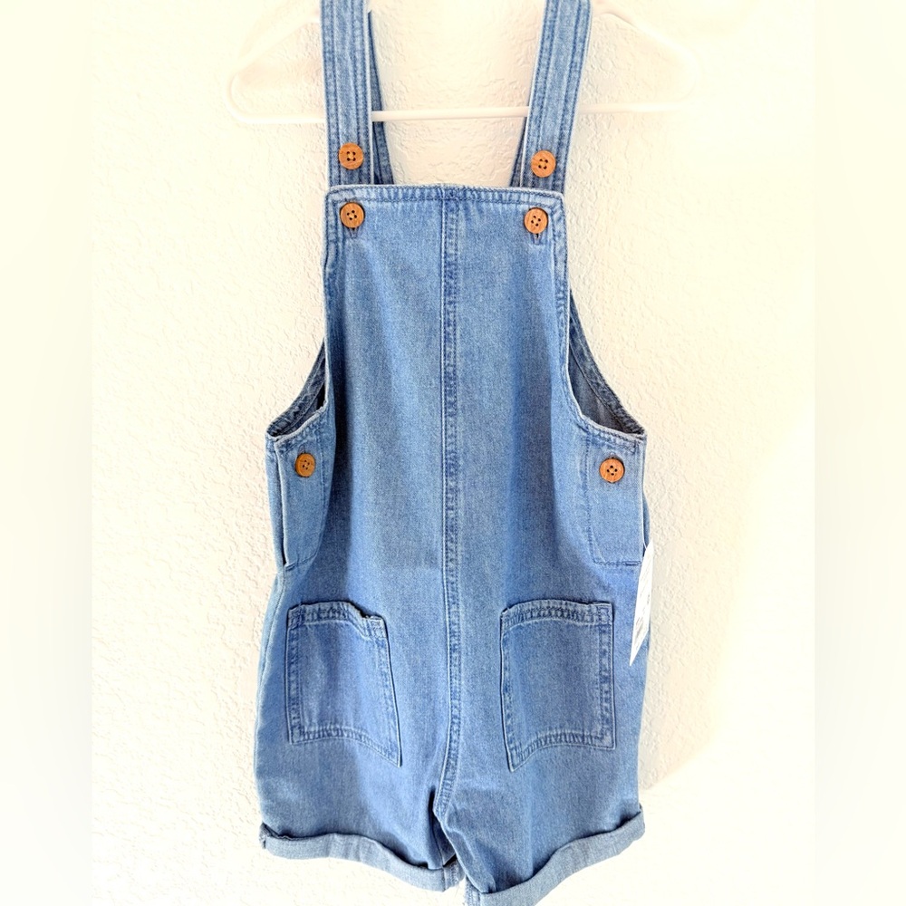 Little Co girls Shortalls organic cotton denim with button straps size 4T NWT
